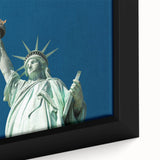 Extra large framed canvas depicting the Statue of Liberty in black with colorful, textured art background.