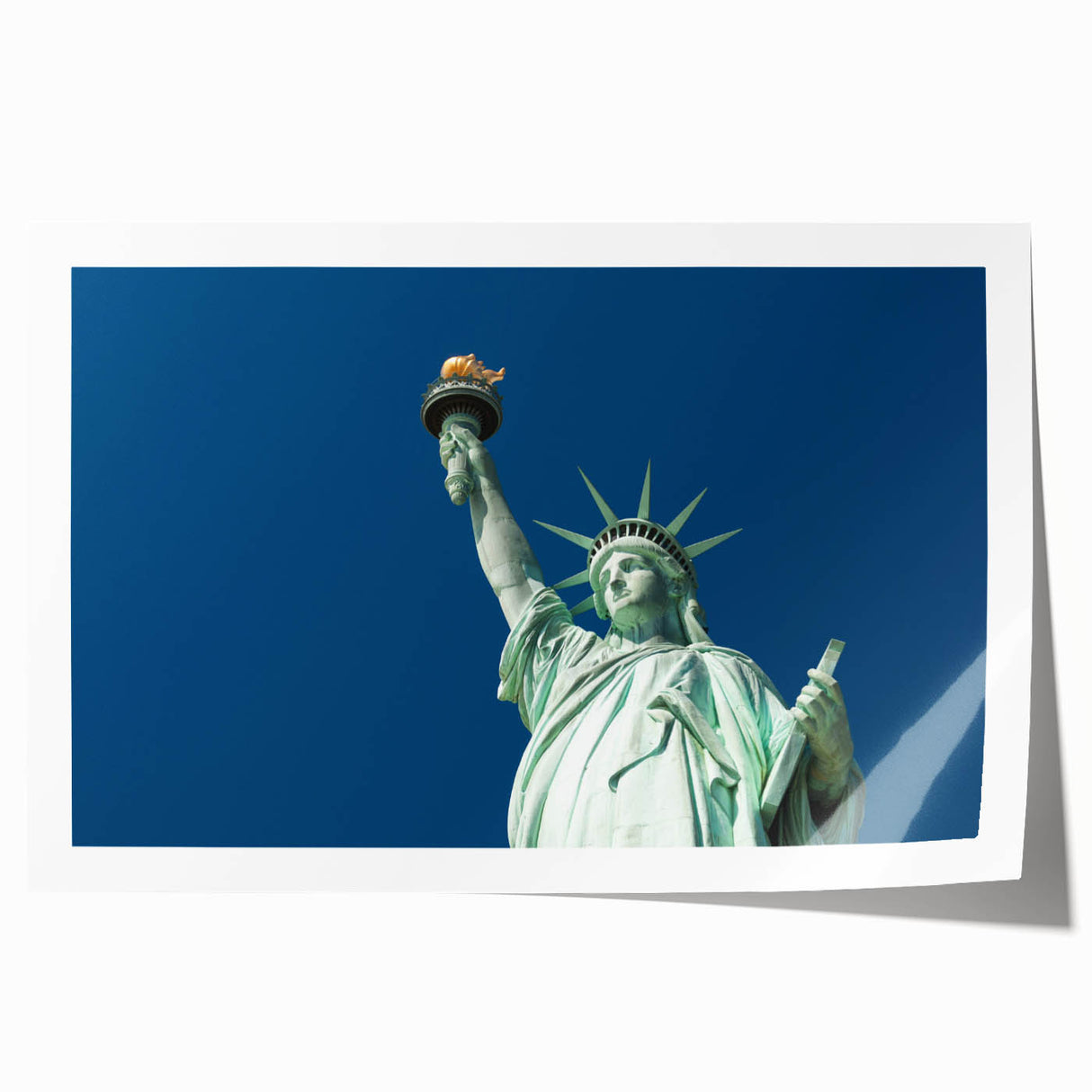 Extra large rolled print of the Statue of Liberty in muted green and gray tones, suitable for dining room wall art.