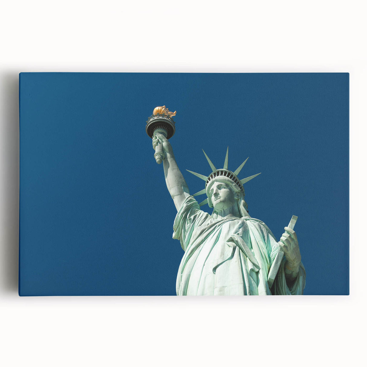 Black and white stretched canvas of the Statue of Liberty, ideal for kitchen wall art.