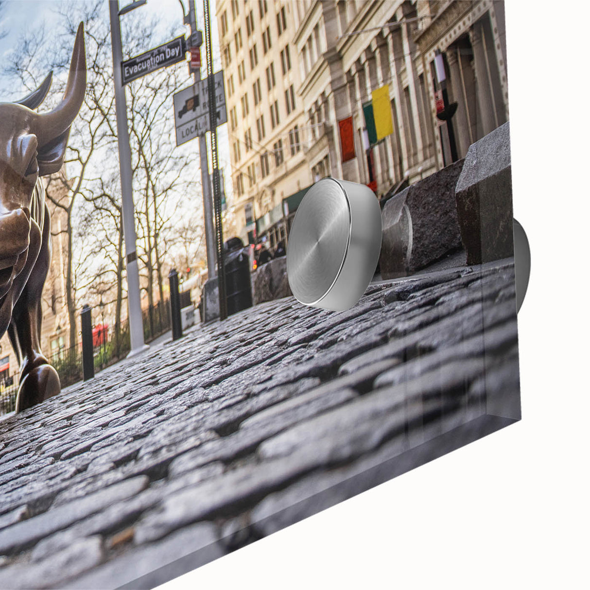 Large abstract wall art of NYC skyline in muted gray tones on acrylic glass, ideal for dining room ambiance.