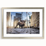 Textured abstract art print of NYC skyline in muted gray tones on a framed canvas, ideal for bedroom art.