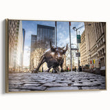 Framed canvas wall art featuring a vintage-style New York City landscape in black and gold tones, ideal for bedroom decor.