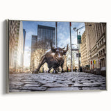Framed canvas of a vintage New York City skyline in black with colorful accents, ideal for office wall decor.
