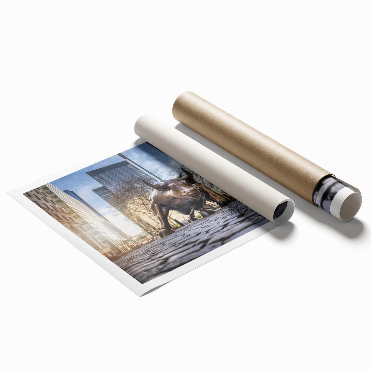 Extra large rolled print of New York City skyline in muted gray and blue tones, ideal for classy bathroom wall decor.