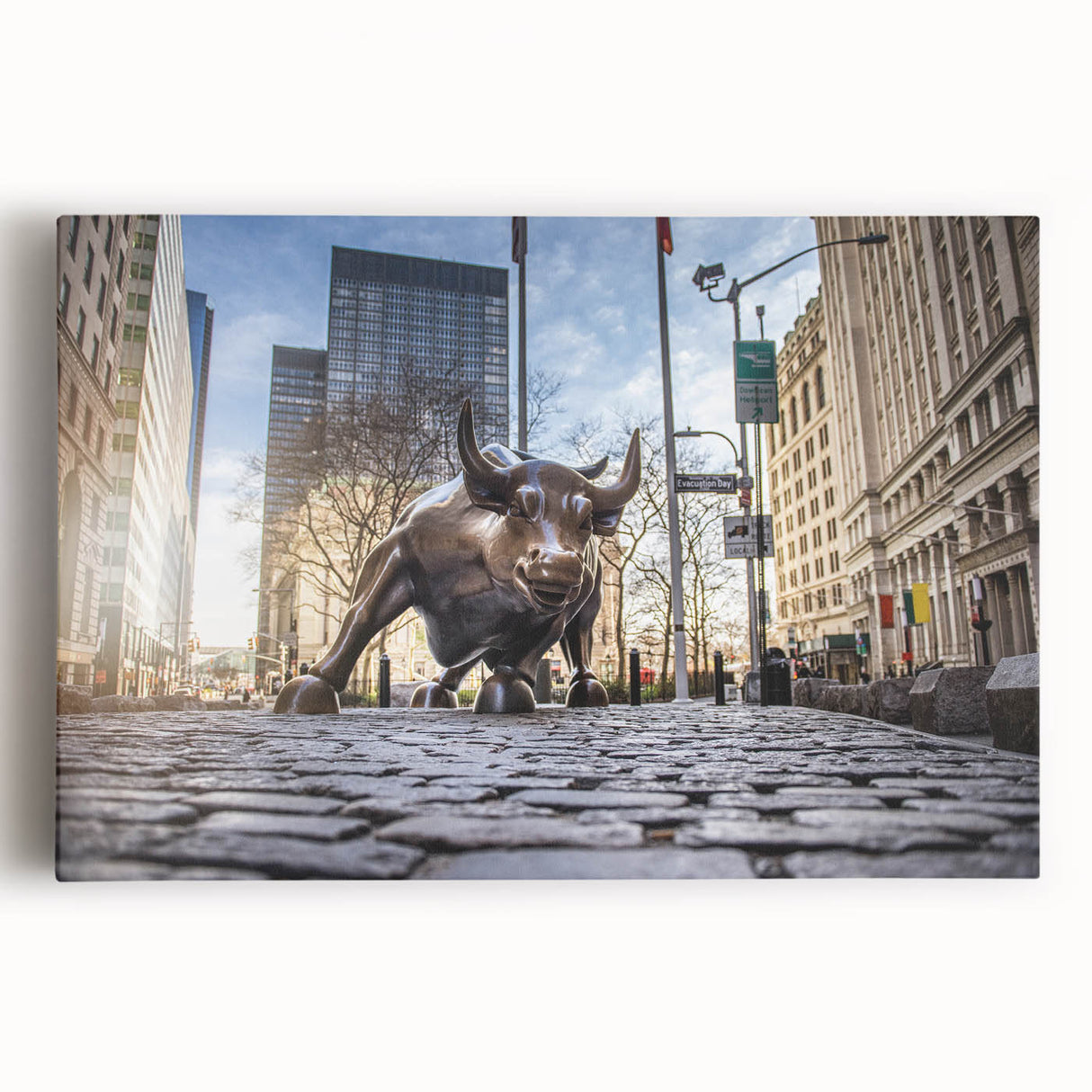 Black and white stretched canvas print of NYC skyline, ideal for kitchen wall art.
