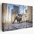 Side view of a large stretched canvas depicting the New York City skyline in muted gray tones, ideal for kitchen wall art.