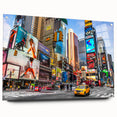 Acrylic print of Times Square with vibrant night colors, ideal for modern bedroom or dining room decor.