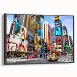 Black and white framed canvas of Times Square, featuring vintage poster style, ideal for bedroom wall art.
