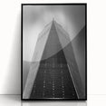 Large abstract wall art depicting the NYC skyline in muted gray and blue tones on a framed acrylic panel.