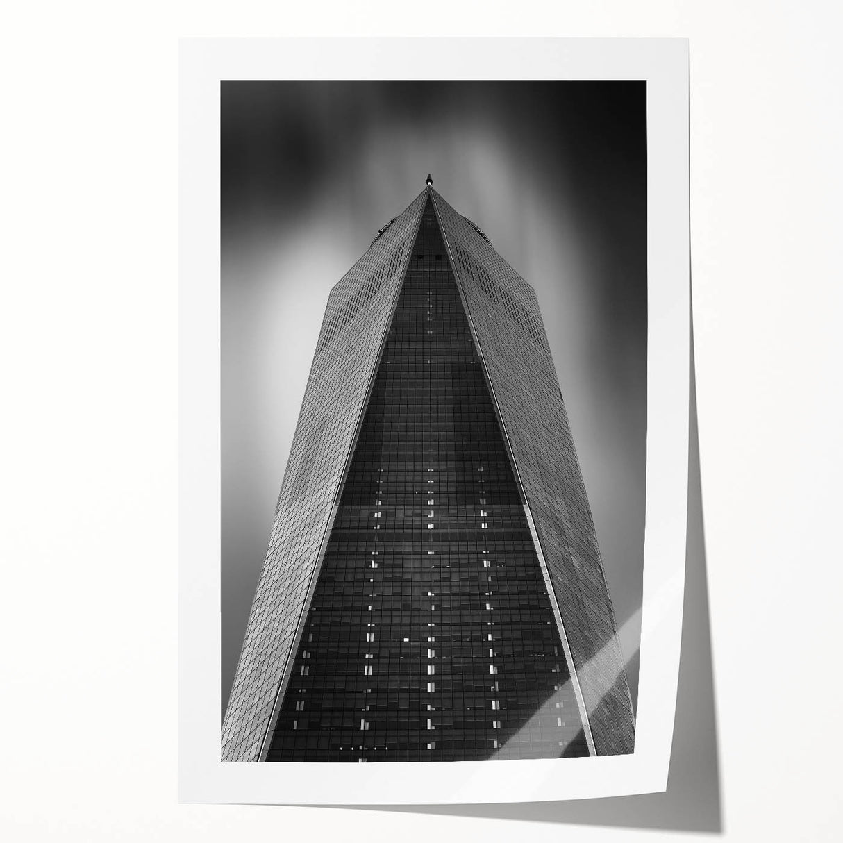 Extra large rolled print of NYC Trade Center in muted gray tones, suitable as art wall for dining room.