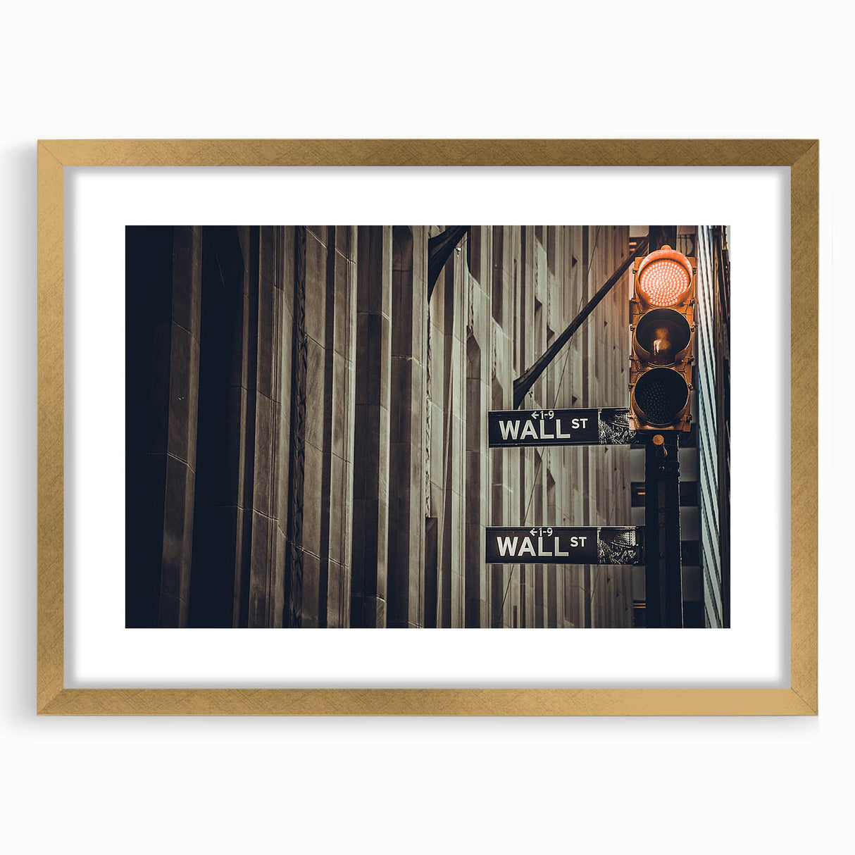 Extra large abstract art print of Wall Street, featuring textured gray and black hues on a framed canvas.