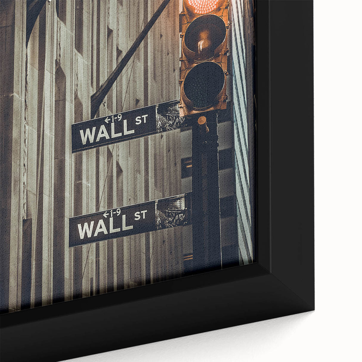 Extra large framed canvas featuring a textured, colorful art depiction of Wall Street, ideal for living room decor.
