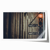 Rolled print of Wall Street featuring detailed architecture in monochrome shades, suitable for art wall dining room.