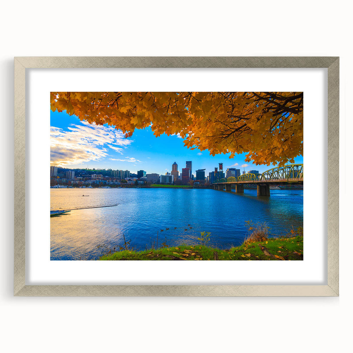 Textured art print featuring an abstract representation of Portland.
