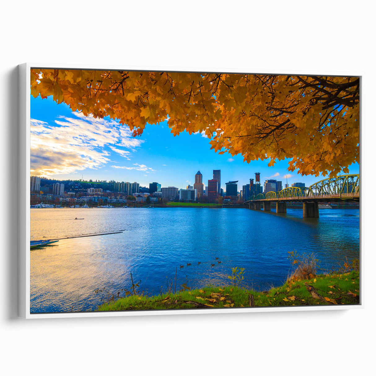Vintage poster art of Portland, Oregon on a framed canvas.