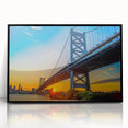 Large abstract wall art depicting Philadelphia skyline in muted gray tones, framed in black acrylic.