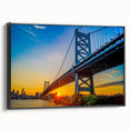 Black and white framed canvas of Philadelphia landscape, ideal for bedroom wall art in a vintage poster style.