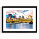 Extra large canvas featuring an abstract art print of Pittsburgh in vibrant, colorful hues, ideal for living room decor.