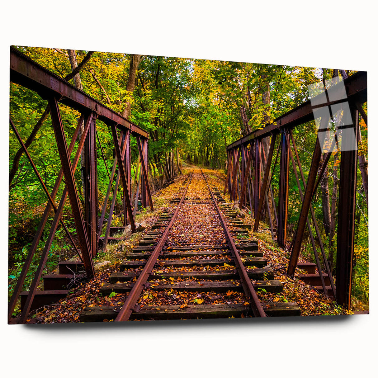 Large abstract wall art of Pennsylvania scenery in muted earth tones on acrylic glass.