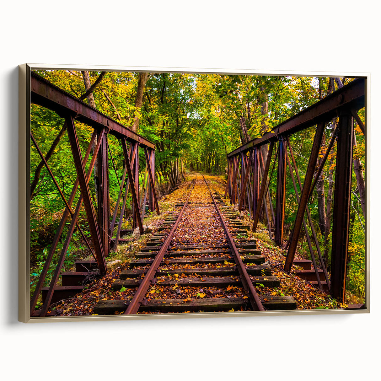Framed canvas of a vintage-style Pennsylvania landscape in muted gold and black tones, ideal for bedroom wall decor.