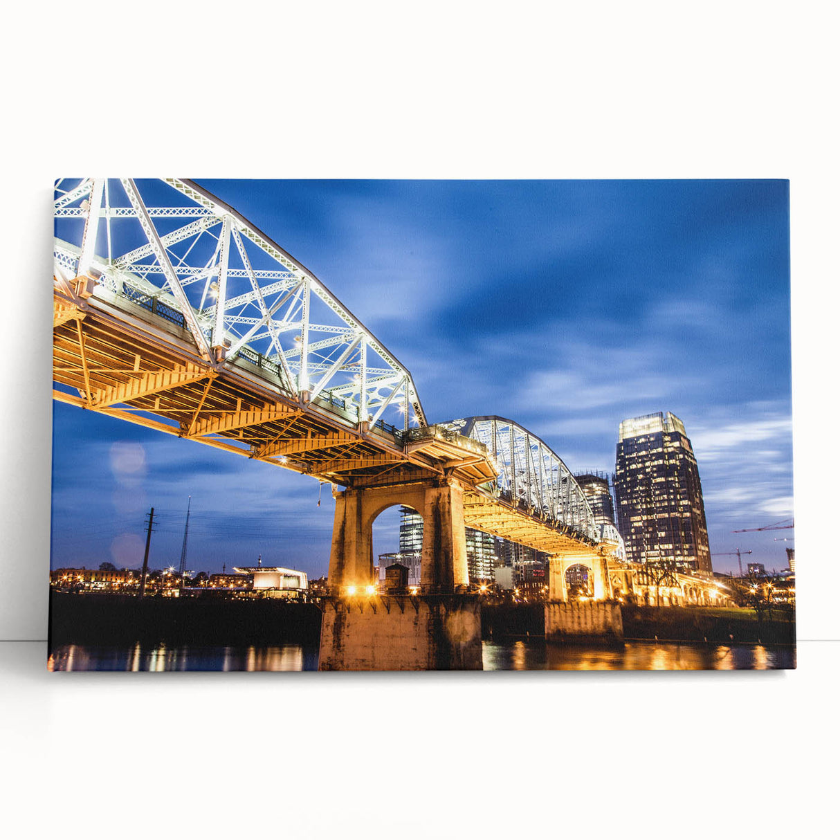 Black and white stretched canvas of the Nashville skyline, ideal for kitchen wall art or bedroom ambiance.