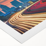 Art deco poster of Dallas skyline in muted metallic tones on rolled canvas, suitable for dining room wall art.