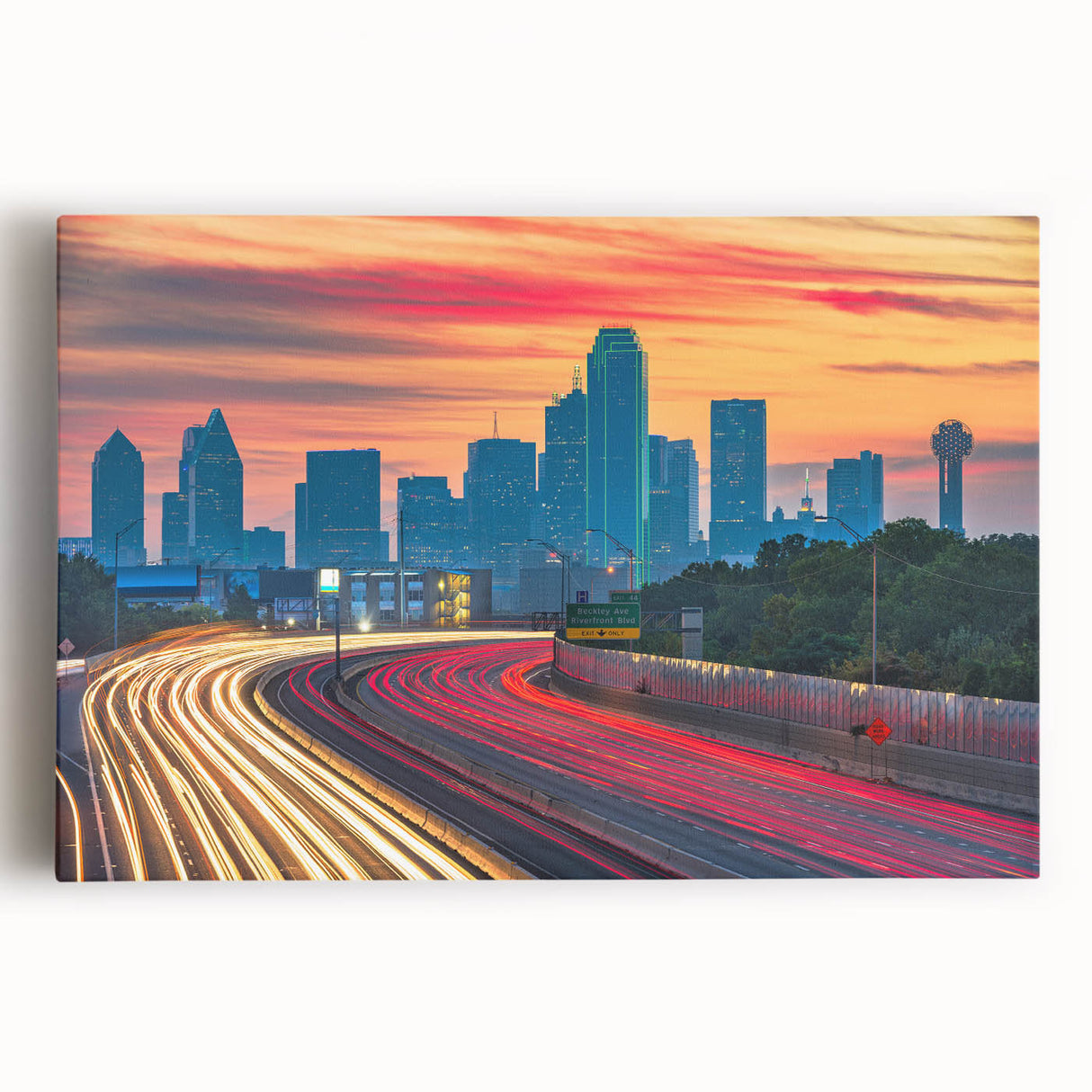 Black and white large art print of Dallas skyline on stretched canvas, suitable for kitchen wall art.
