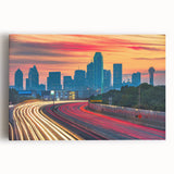 Black and white large art print of Dallas skyline on stretched canvas, suitable for kitchen wall art.