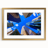 Extra large wall art featuring a textured abstract print of Houston skyline in gold frame, ideal for living room decor.
