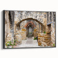 Black and white framed canvas featuring a vintage-style San Antonio landscape, ideal for bedroom decor.