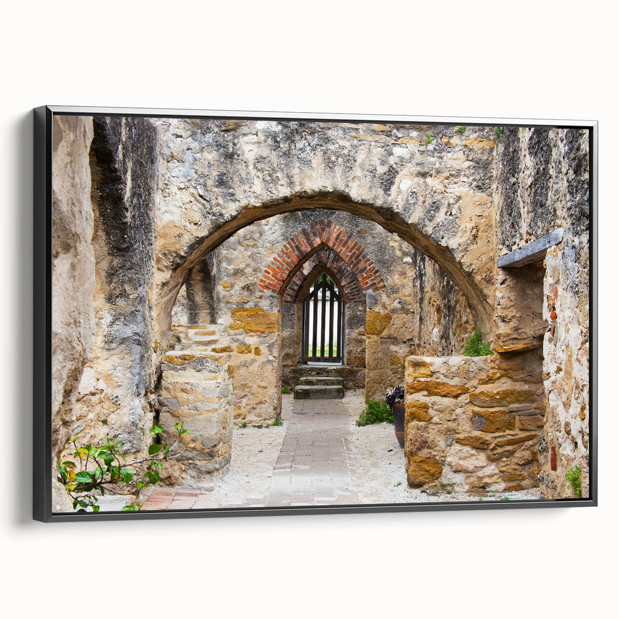 Black and white framed canvas featuring a vintage-style San Antonio landscape, ideal for bedroom decor.