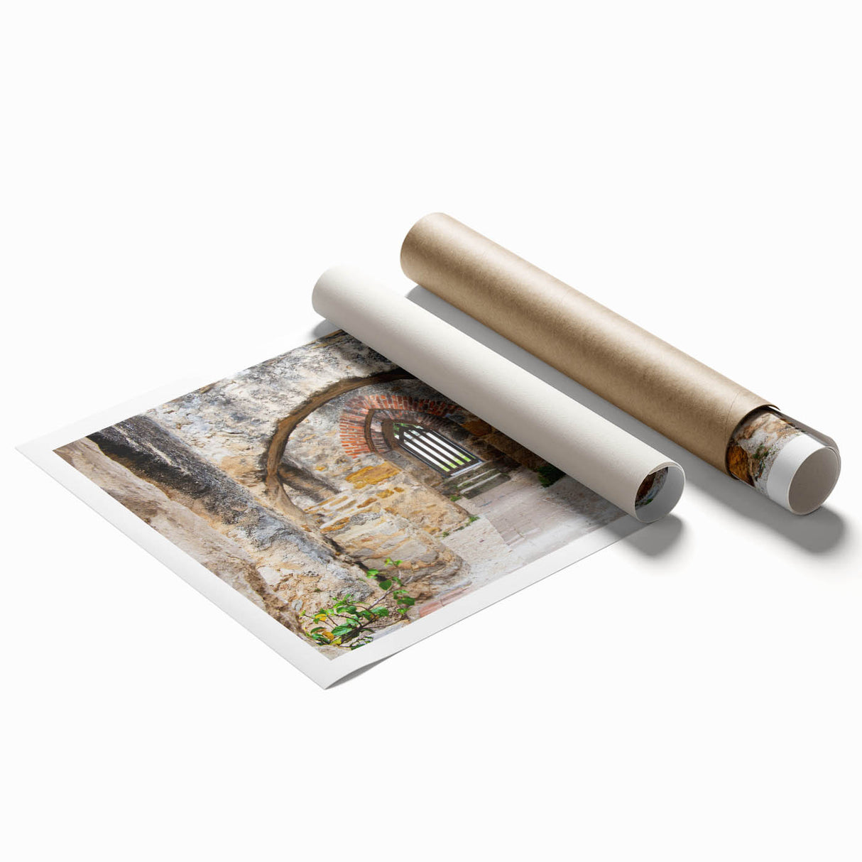 Extra large rolled print of San Antonio scenery with floral elements in soft pastel shades.