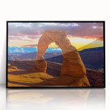 Large abstract wall art depicting Arches National Park in muted earth tones on a framed acrylic.