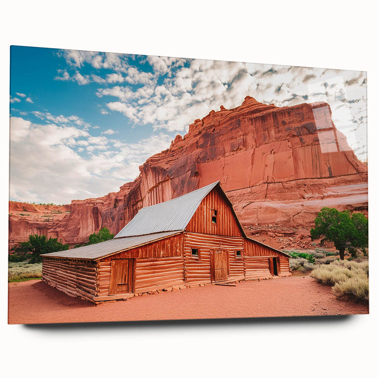 Acrylic print of Capitol Reef in Utah featuring large abstract forms in earth tones, ideal for bedroom or dining room decor.