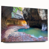 Large abstract depiction of Zion National Park in muted earth tones on acrylic glass, ideal for bedroom or dining room art.