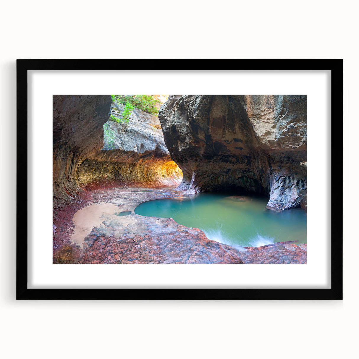 Extra large abstract art print of colorful, textured scenery depicting Zion National Park on a framed canvas.