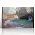 Large abstract wall art depicting Zion National Park in muted earth tones, framed acrylic.