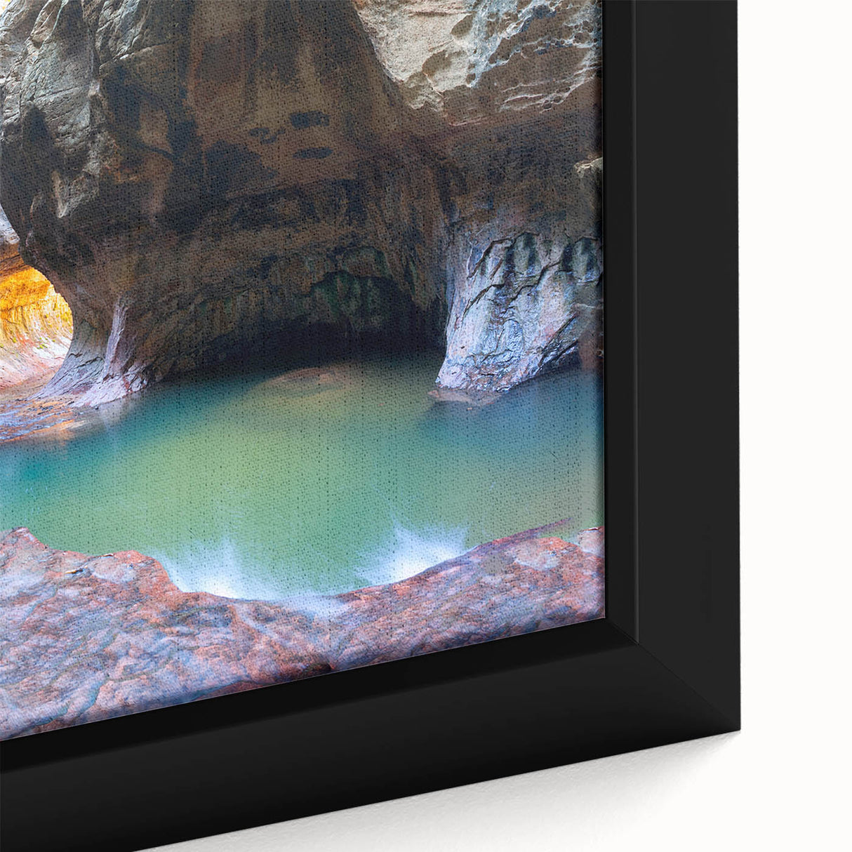Textured art of Zion National Park on extra large framed canvas, featuring black and colorful hues.