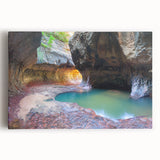 Black and white photograph of Zion National Park on a large stretched canvas, ideal for kitchen wall art.
