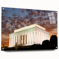 Acrylic print of the Lincoln Memorial at dusk in muted gray tones, ideal for dining room decor.