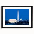 Extra large colorful art print of Washington DC monument in abstract style, framed with a black mat.