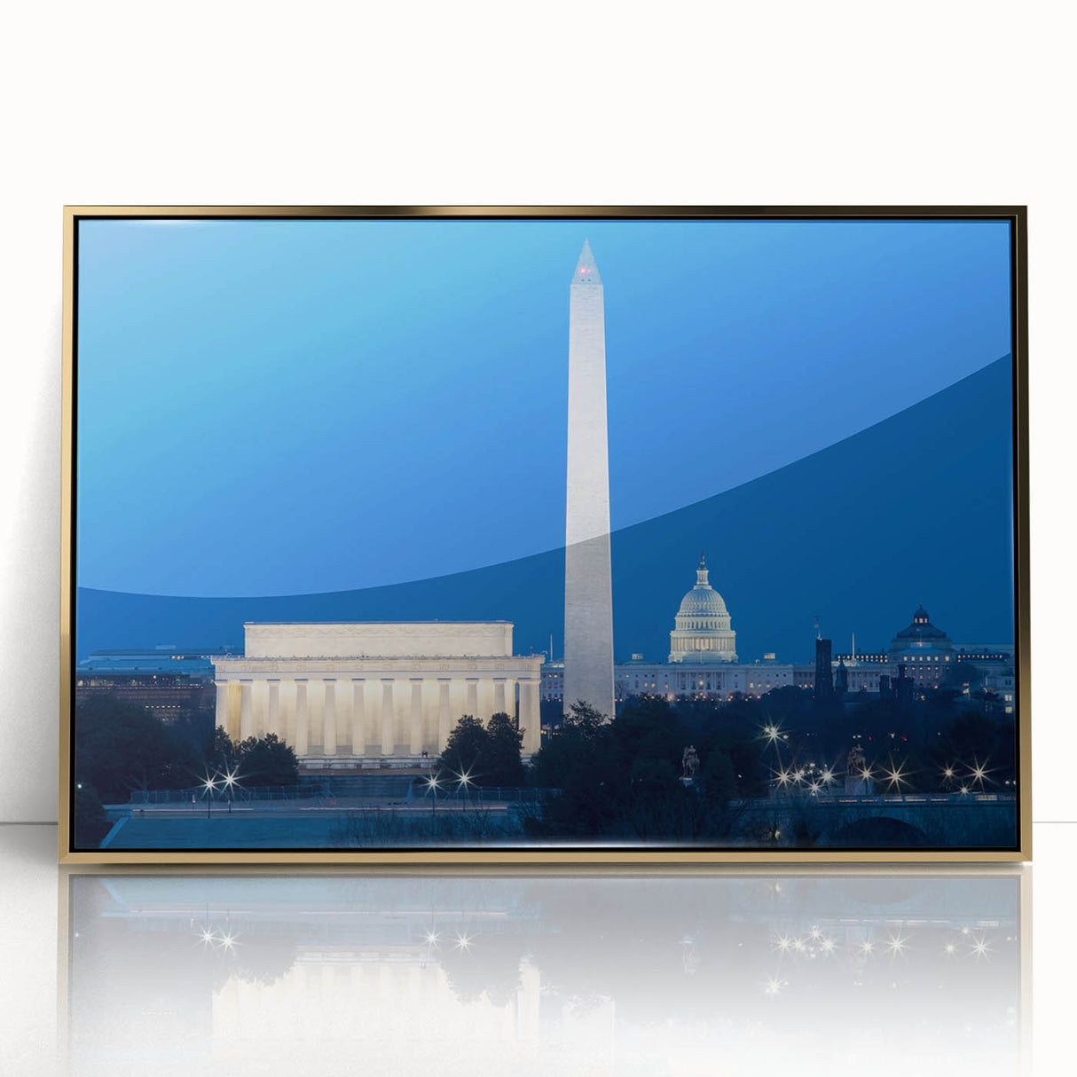 Acrylic print of Washington DC monument in muted gold tones, ideal for nursery wall art.