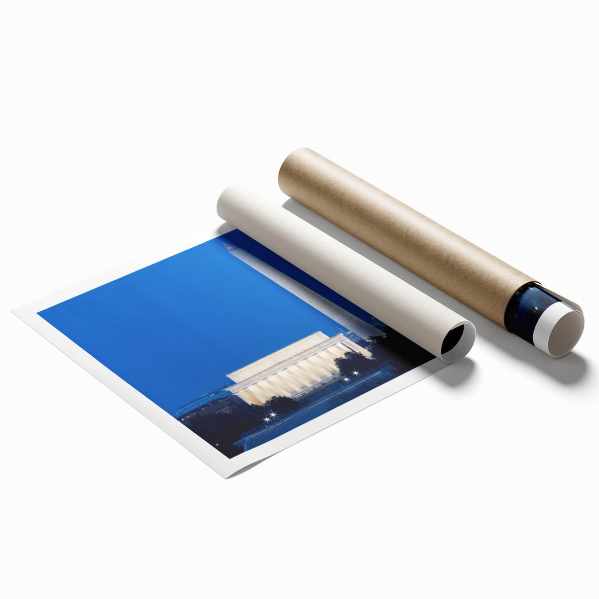 Extra large rolled print of Washington DC monument in muted gray tones, ideal for classy bathroom wall art.