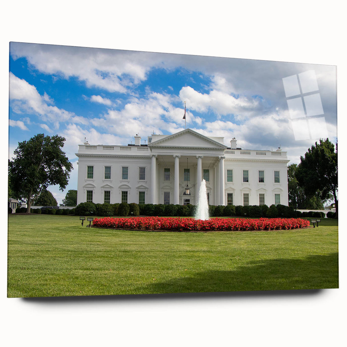 Acrylic print of the White House in Washington DC, set against a clear sky, ideal for dining room decor.