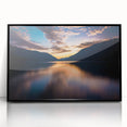Large abstract wall art featuring a muted color palette of Olympic scenery in a black acrylic frame.