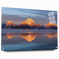 Acrylic print of the Grand Tetons with vivid blue and green tones, suitable for bedroom or dining room decor.