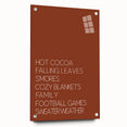 Large abstract wall art depicting the fall season in orange and brown tones on acrylic glass.