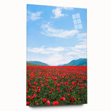 Large abstract wall art depicting spring themes in vibrant green and pink tones on acrylic glass.