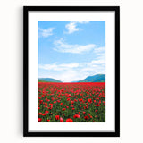 Extra large abstract art print featuring vibrant spring hues on a textured canvas, framed in black.