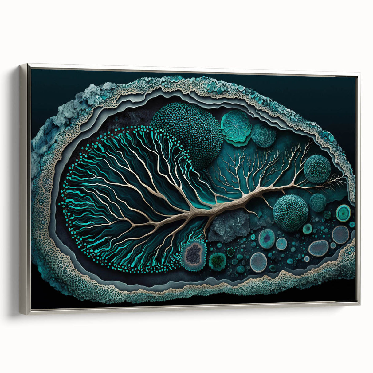Canvas Art for Dining Area - Teal Geode Tree Abstract Print